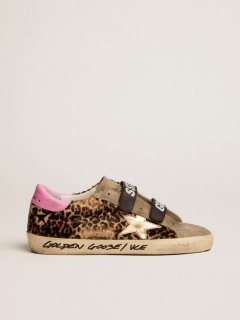 Old School sneakers in leopard-print pony skin with gold metallic leather star and pink leather heel tab